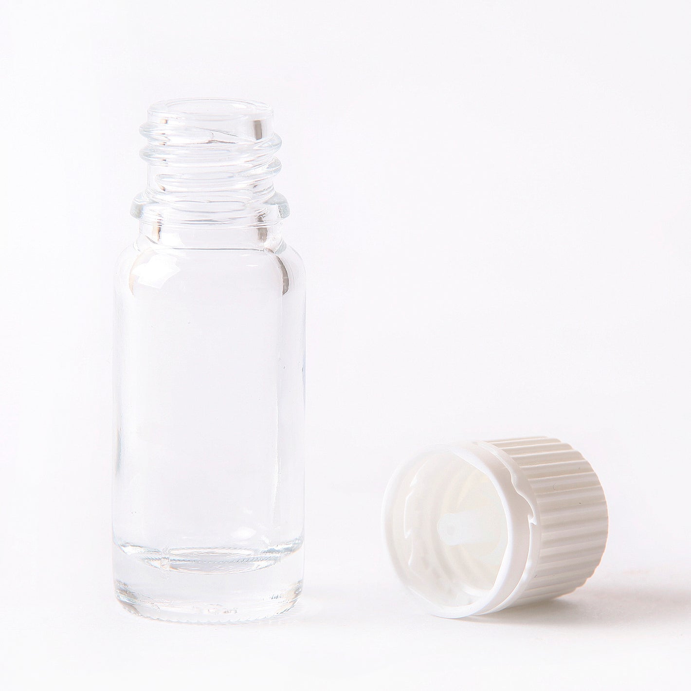 10ml Clear Glass Boston Round Bottle (With White Tamper Evident Cap & Dropper)