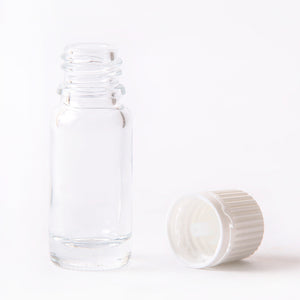 10ml Clear Glass Boston Round Bottle (With White Tamper Evident Cap & Dropper)