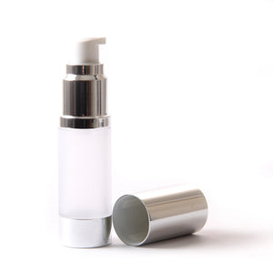 Frosted & Silver Chrome 15ml With Cap - Airless Serum Bottles