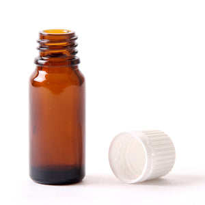 10ml Amber Glass Boston Round Bottle (With White Tamper Evident Cap)
