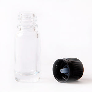 10ml Clear Glass Boston Round Bottle (With Black Tamper Evident Cap & Dropper)