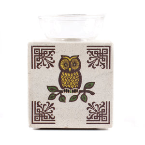 White Box Soapstone Oil Burner with Owl Design